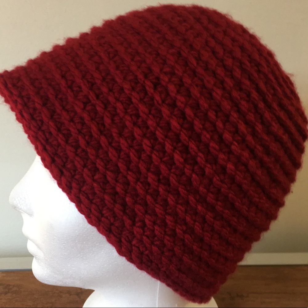 Red crochet bucket hat style toque